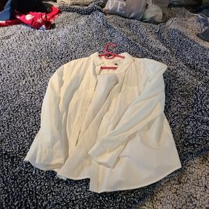Long sleeve plain white button down blouse